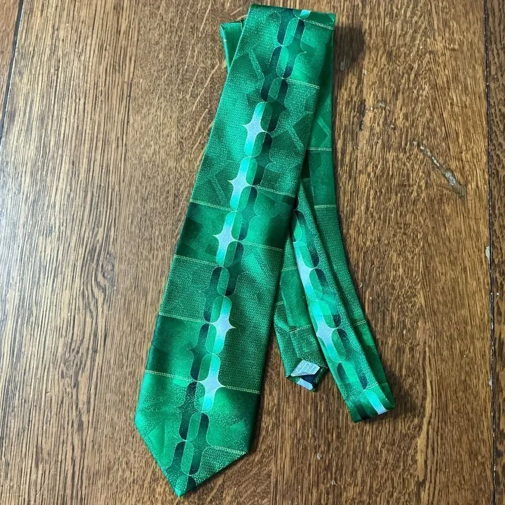 Fratello Mens Necktie Tie Green And Black Geometric Design ￼